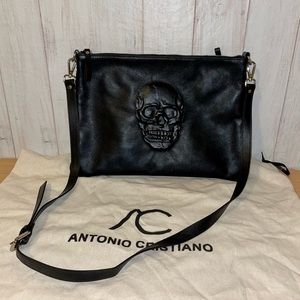 Antonio Christiano Skull Leather Crossbody Bag